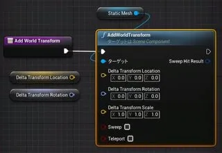 「Delta Transform Location」「Delta Transform Rotation」「Delta Transform Scale」の3つのピンに分割した状態