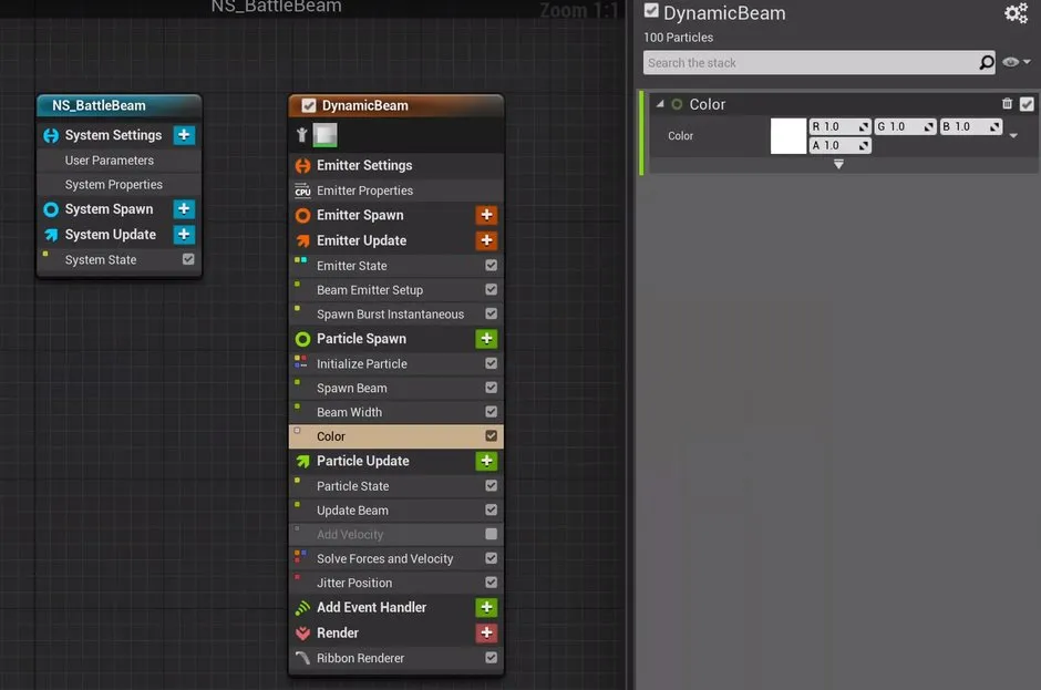 NS_BattleBeamのNiagaraエディタでColorを設定