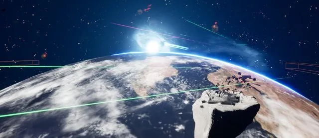宇宙空間を飛び交うビーム(地球側から)