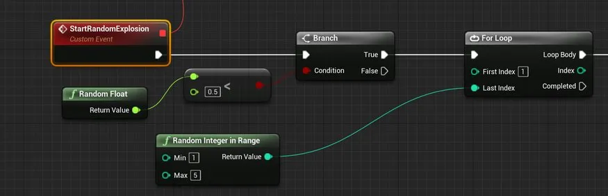 StartRandomExplosionからBranch・For Loopへの接続