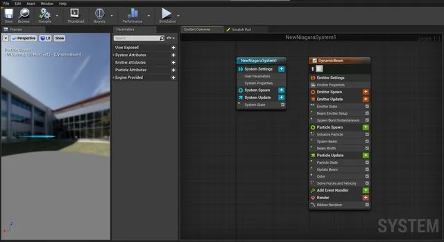 NewNiagaraSystemのSystem Overview画面